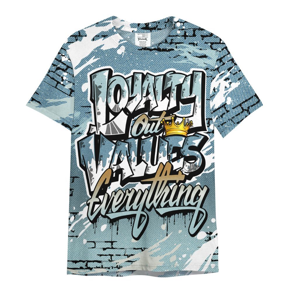 Shirt To Match Denim Worn Blue 2025 4s - Values Of Loyalty Drip All Over Print