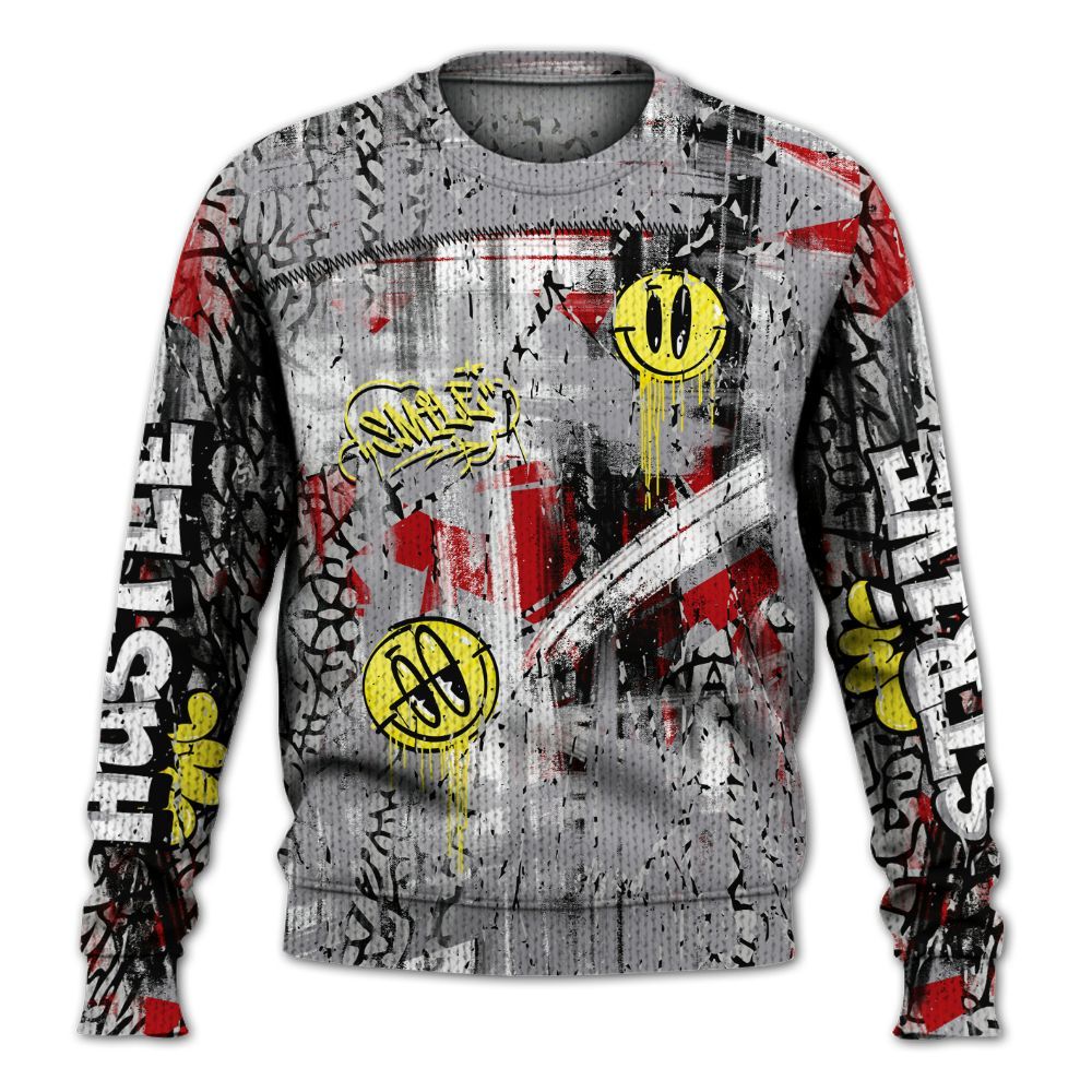 Knitted Sweater To Match Cement Grey 3s - Money Skull Smile Fire