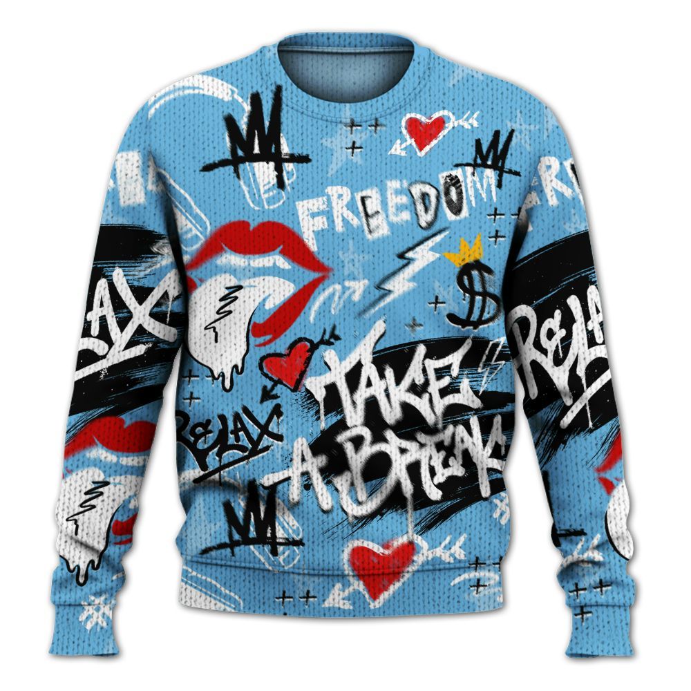 Knitted Sweater To Match Melo 12s - Take Break Freedom Graffiti Streetwear