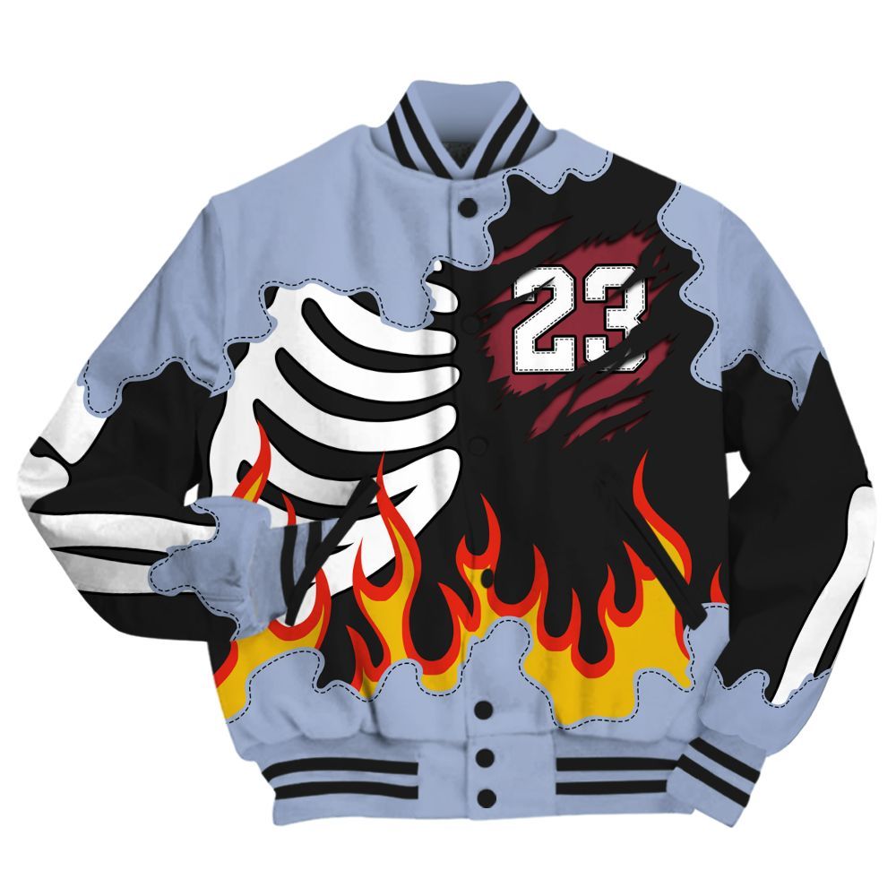 Varsity Jacket To Match Black Metallic 5s - Burning Skeleton 23 G.O.A.T All Over Print