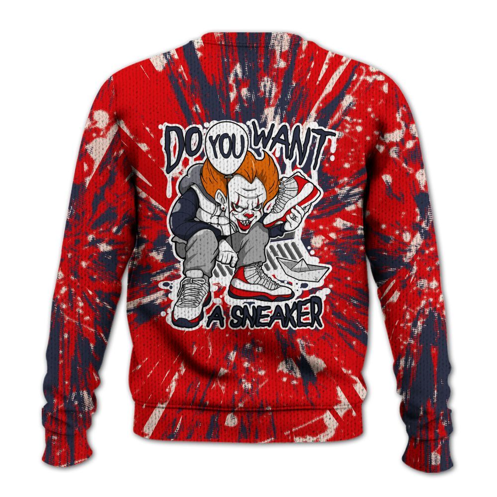 Knitted Sweater To Match Low OG Howard University 1s - Clown Scary Sneakers Graphic Halloween