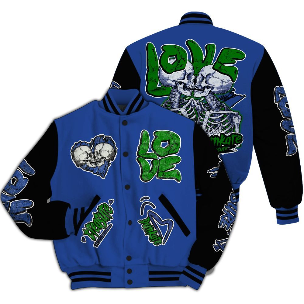 Varsity Jacket To Match Retro Hyper Royal 13s - Skull Love All Over Print