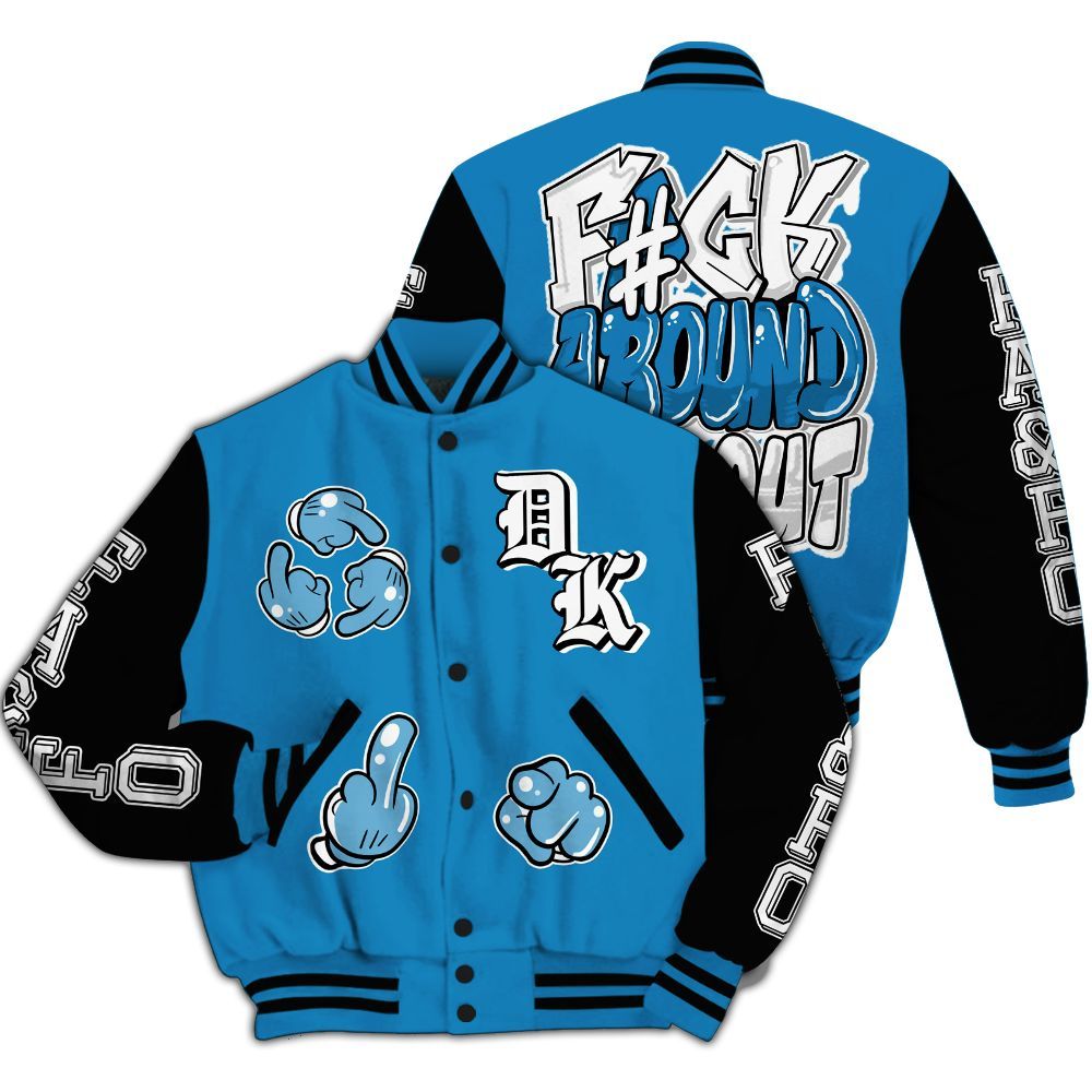 Varsity Jacket To Match Retro University Blue 9s - F Around Find Out Graphic All Over Print