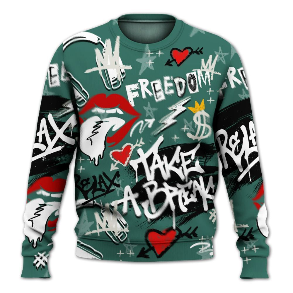 Sweatshirt To Match RM Oxidized Green 4s - Take Break Freedom Graffiti Streetwear All Over Print