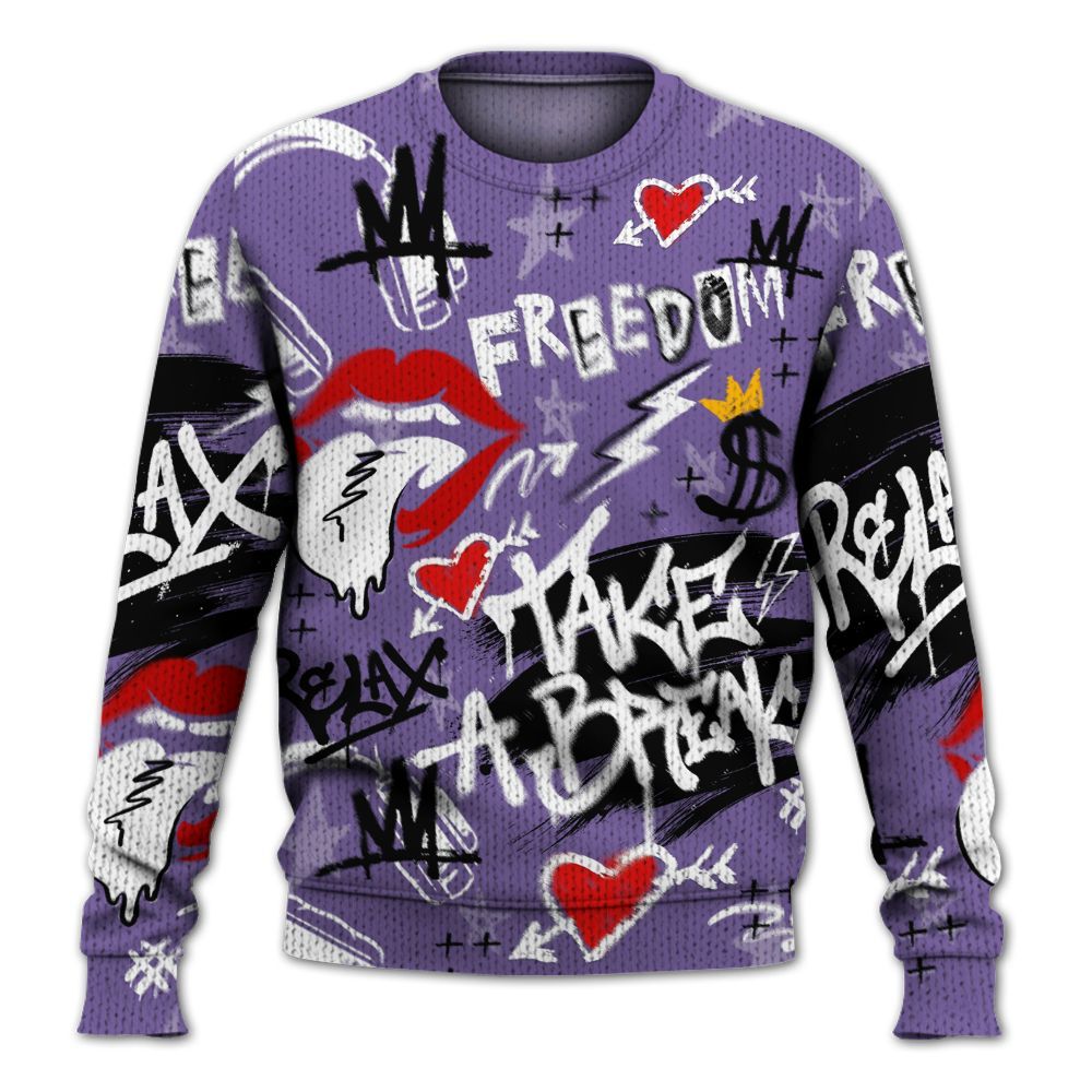 Knitted Sweater To Match Dunk Low Black Raspberry - Take Break Freedom Graffiti Streetwear
