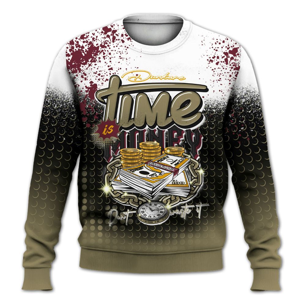 Sweatshirt To Match Black Olive 7s - Halftone Time Is Money All Over Print