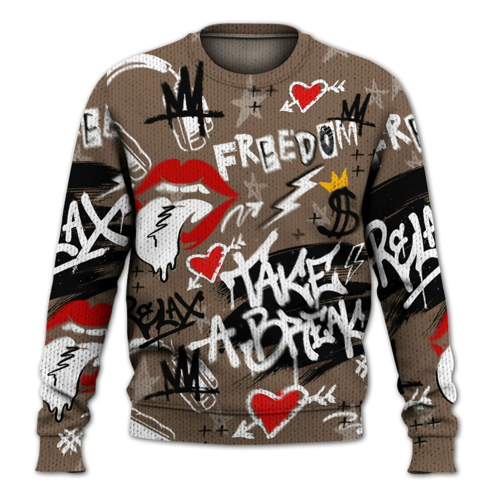 Knitted Sweater To Match Dark Mocha Jack - Take Break Freedom Graffiti Streetwear
