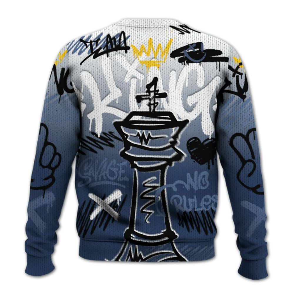 Knitted Sweater To Match Low 85 Metallic Blue 1s - Street King Chess Streetwear