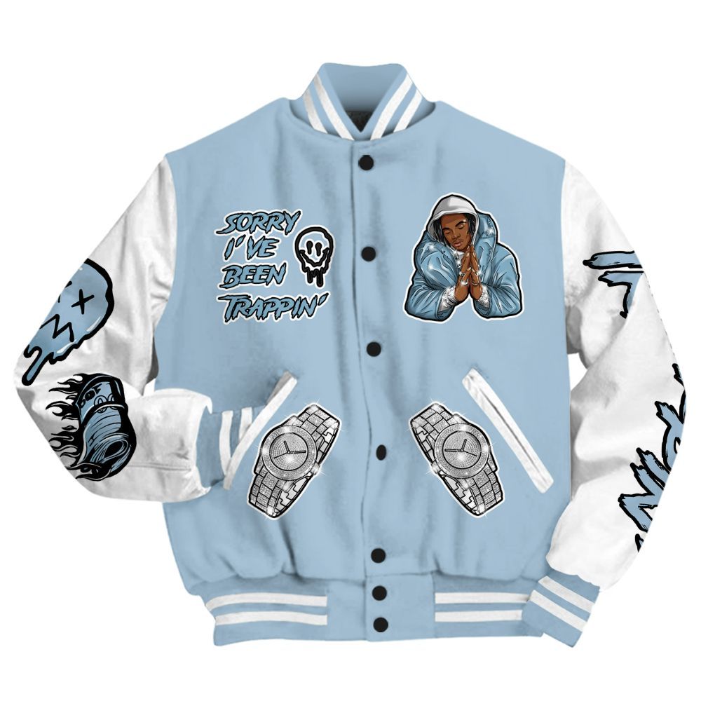 Varsity Jacket To Match Mid Ice Blue 1s - Trappin' Unique All Over Print