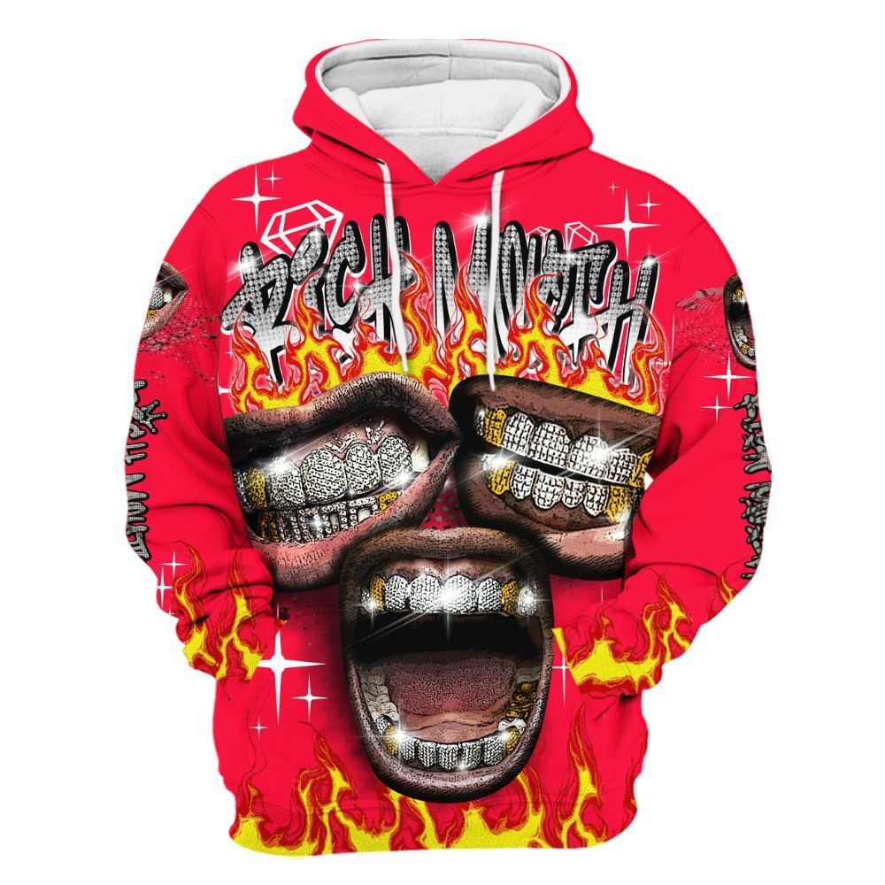 Hoodie To Match Retro Fire Red 3s - Rich Mouth Fire Rap Retro 90s All Over Print