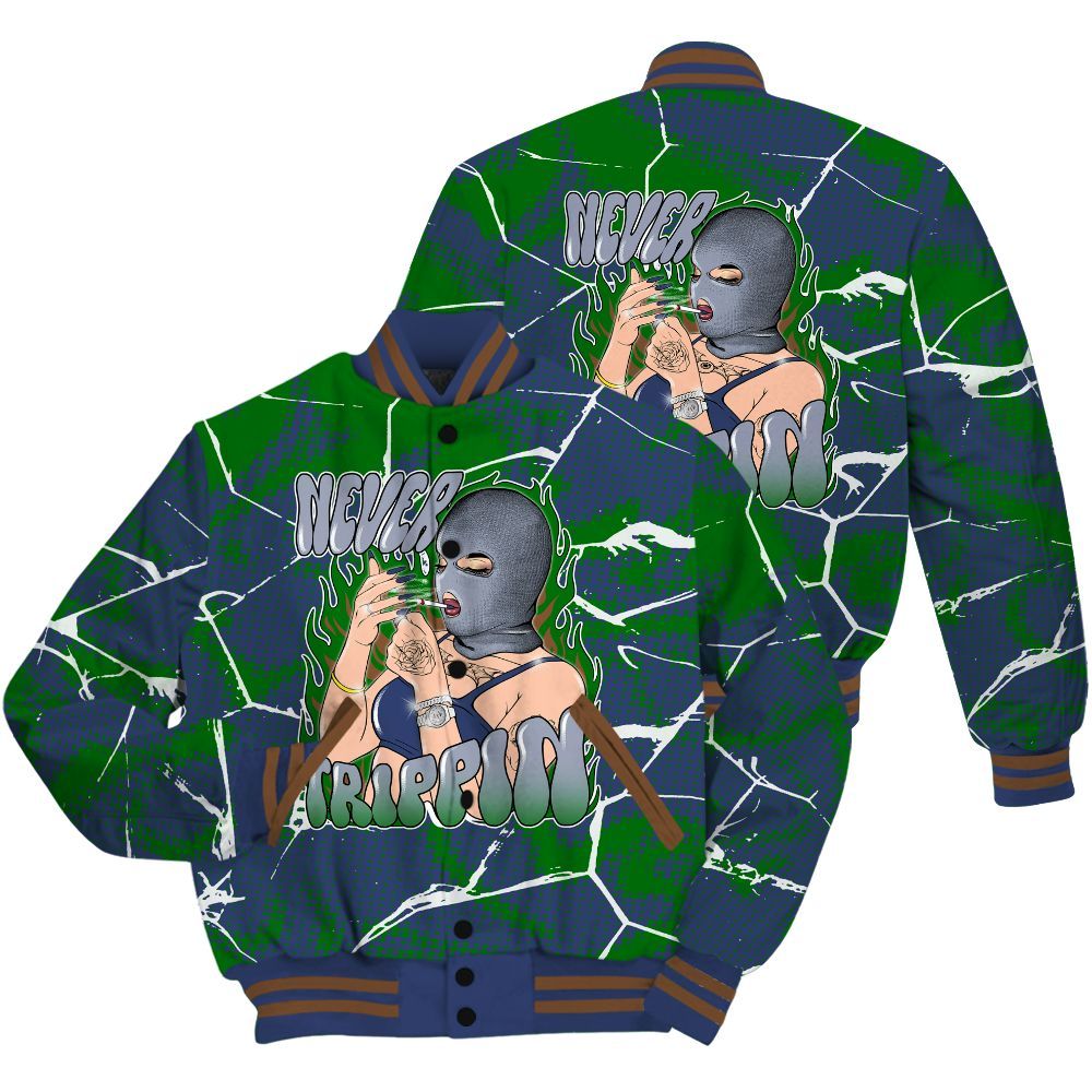Varsity Jacket To Match Midnight Navy 13s Shirt - Ne'er Trippin' Unique Crack All Over Print