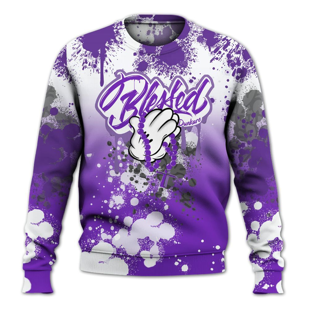 Sweatshirt To Match Retro Dark Iris 3s - God Blessed Ink Drip All Over Print