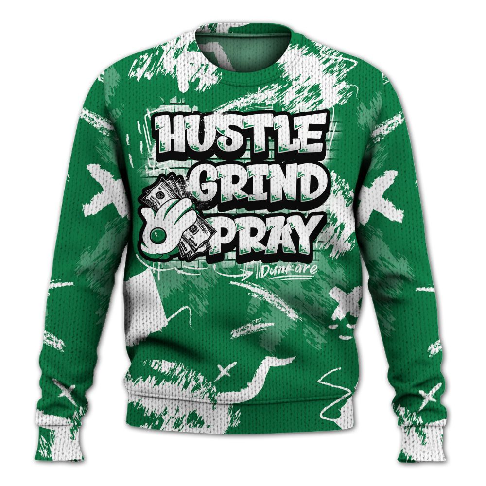 Knitted Sweater To Match Pine Green 13s - Hustle Grind Pray Retro
