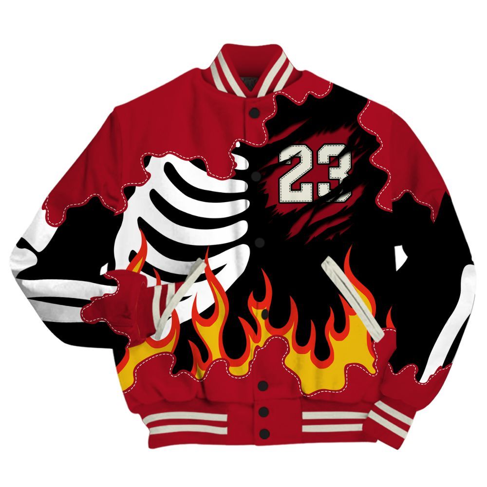Varsity Jacket To Match 2025 High OG Cinnabar 1s - Burning Skeleton 23 G.O.A.T All Over Print