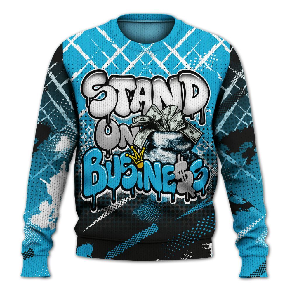 Sweater To Match Black University Blue 2026 14s - Halftone Stand Business Dripping Graphic