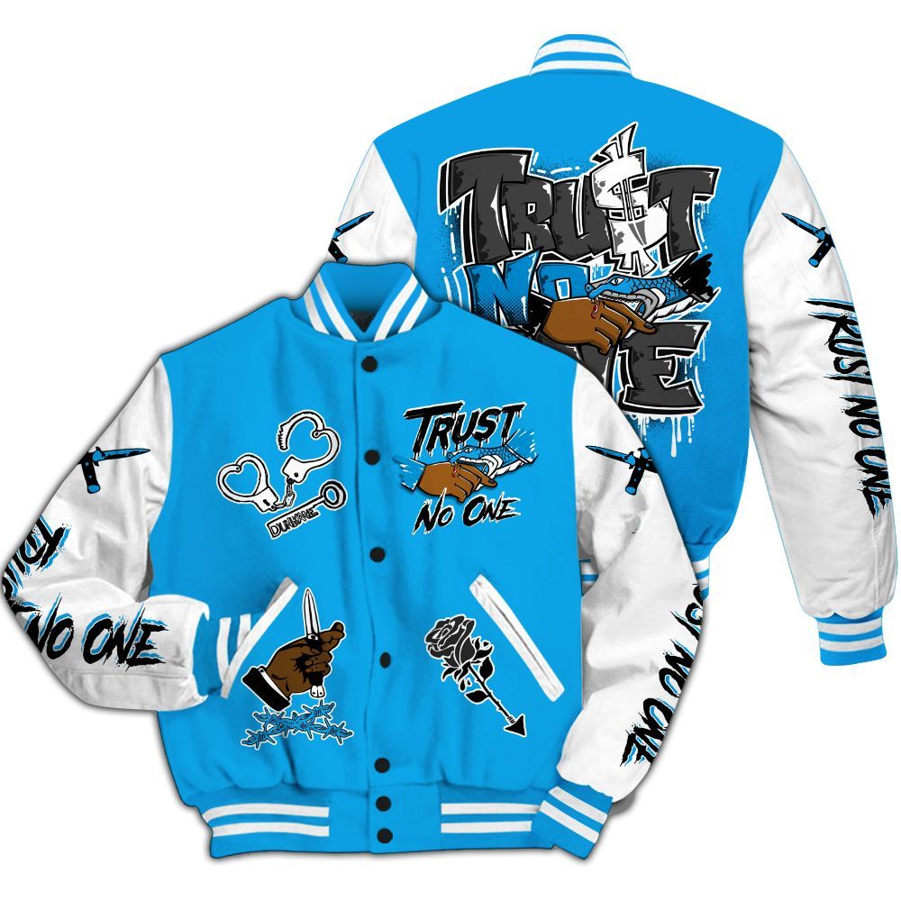 Varsity Jacket To Match Black University Blue 2022 13s - Trust No One Dripping All Over Print