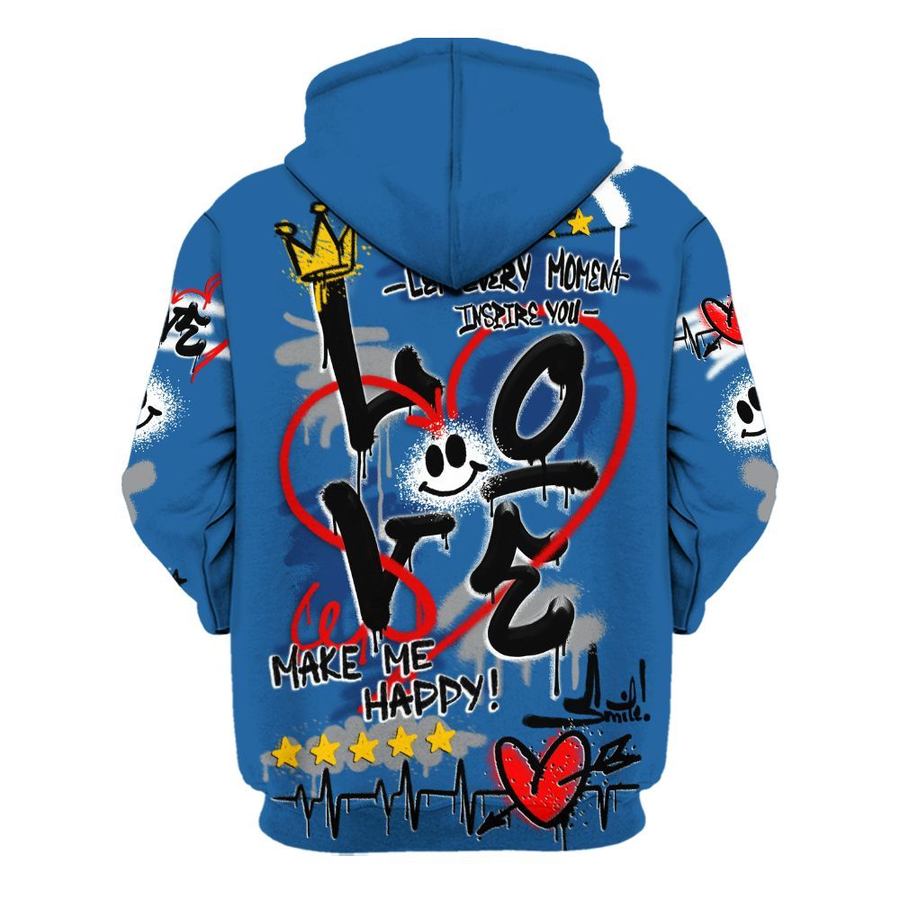Hoodie To Match French Blue 13s - Happy Love Beats Graffiti Streetwear All Over Print