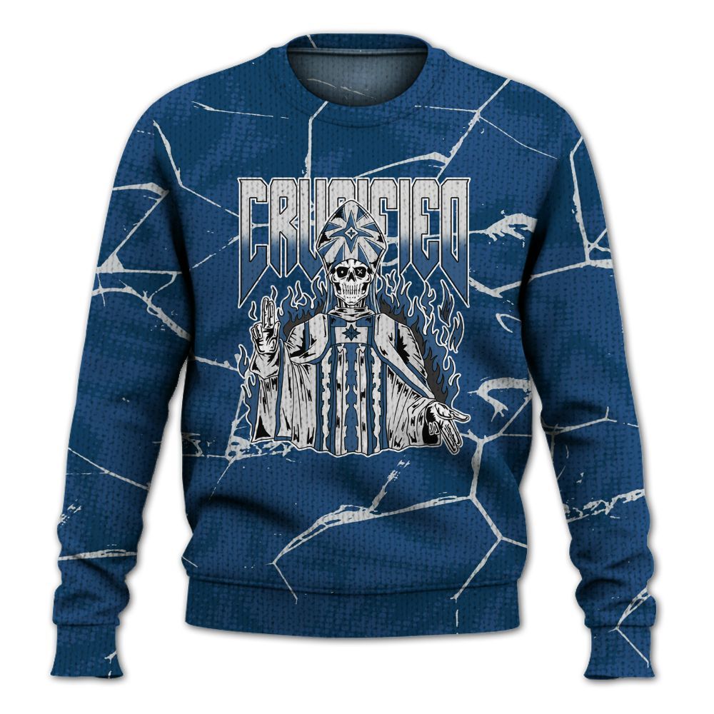 Knitted Sweater To Match High OG Midnight Navy 1s - Crucified Skeleton Crack