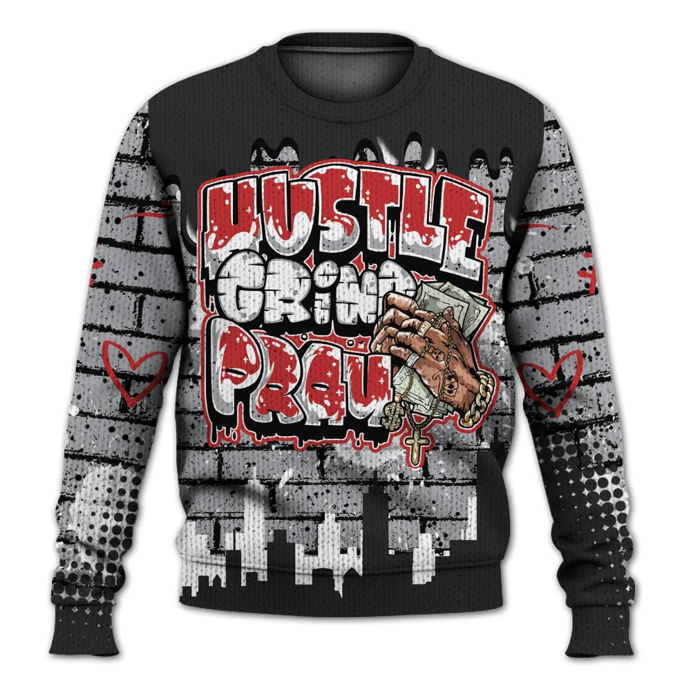 Sweater To Match White Cement 4s - Hustles Grind Pray Drip Graphic