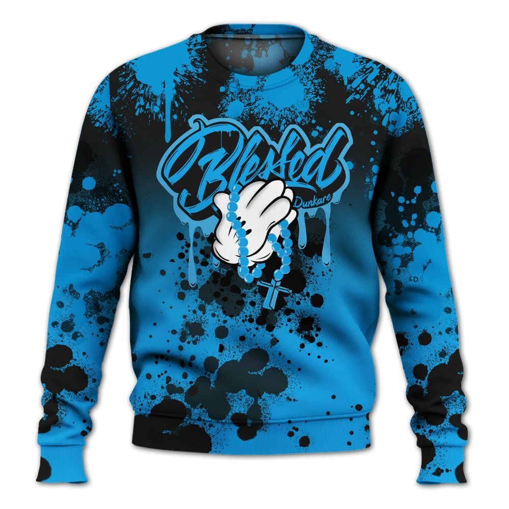 Sweatshirt To Match Black University Blue 2022 13s - God Blessed Ink Drip All Over Print