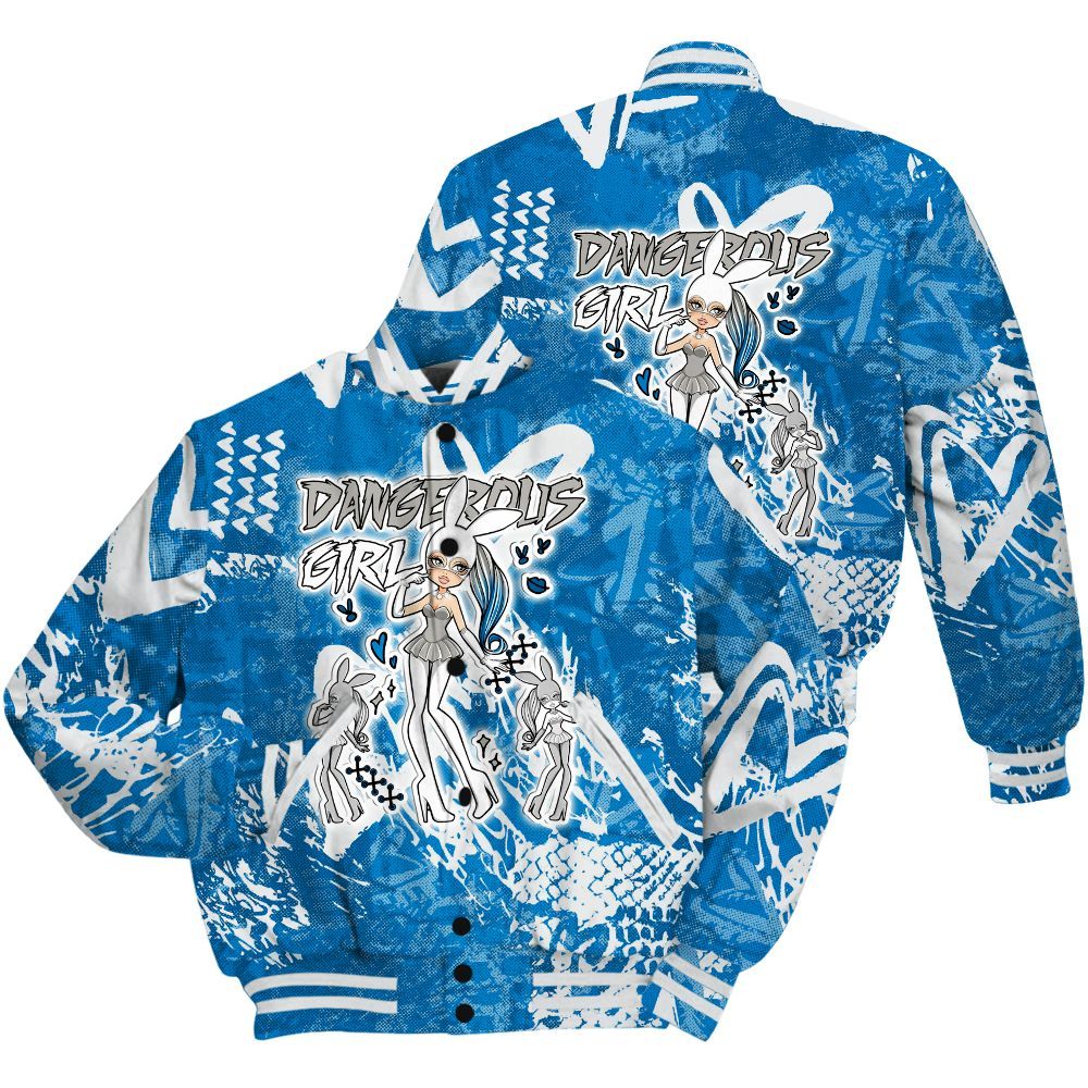 Varsity Jacket To Match Military Blue 4s Shirt - Dangerous.Girl Heart Grunge All Over Print