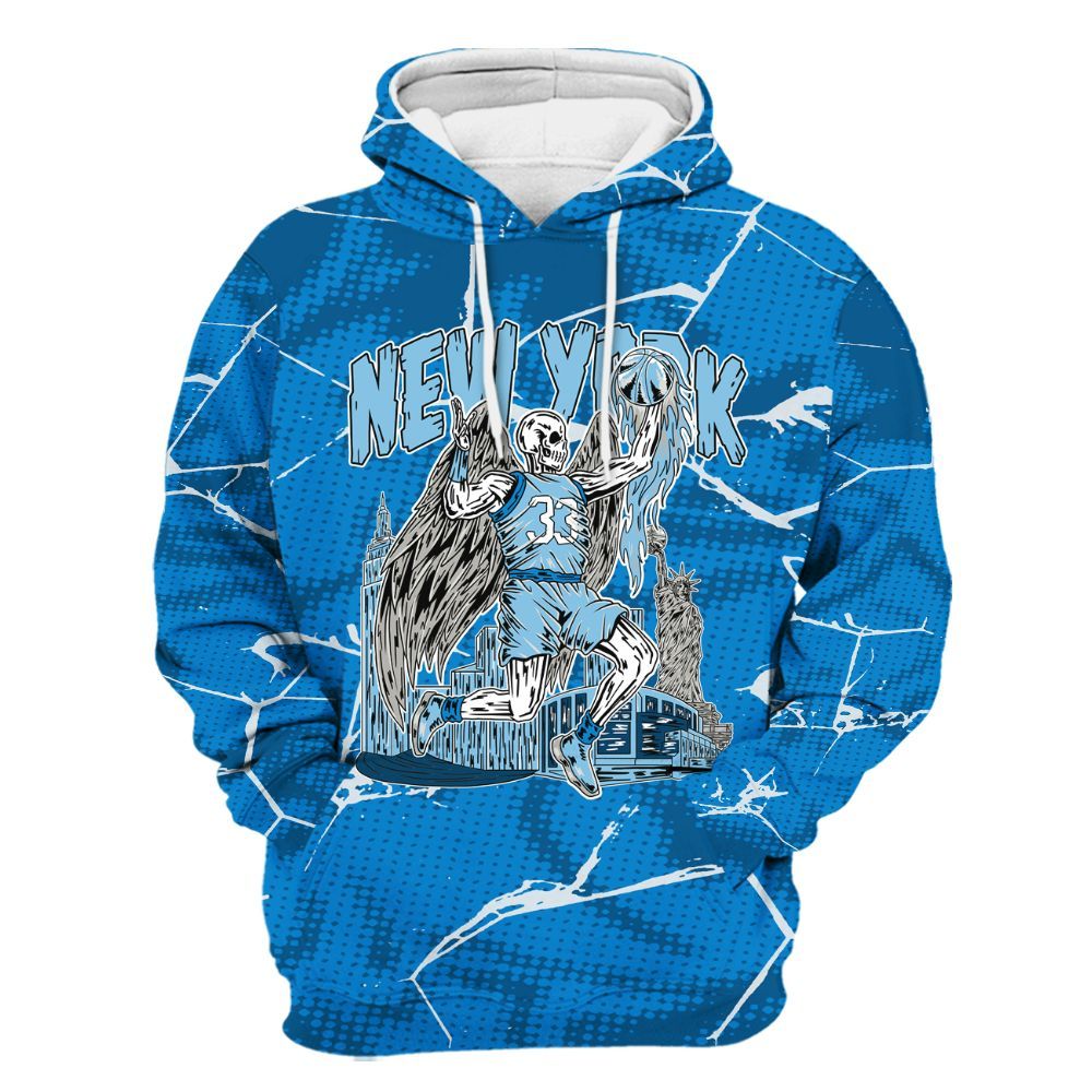 Hoodie To Match Military Blue 4s - Ewing Era Skeleton Crack All Over Print