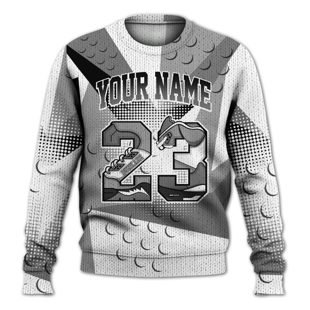 Knitted Sweater To Match Black Wolf Grey 12s - Poly Custom Name Number 23 5s