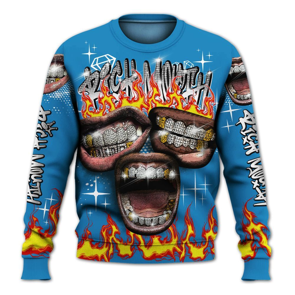 Sweatshirt To Match Retro University Blue 9s - Rich Mouth Fire Rap Retro 90s All Over Print