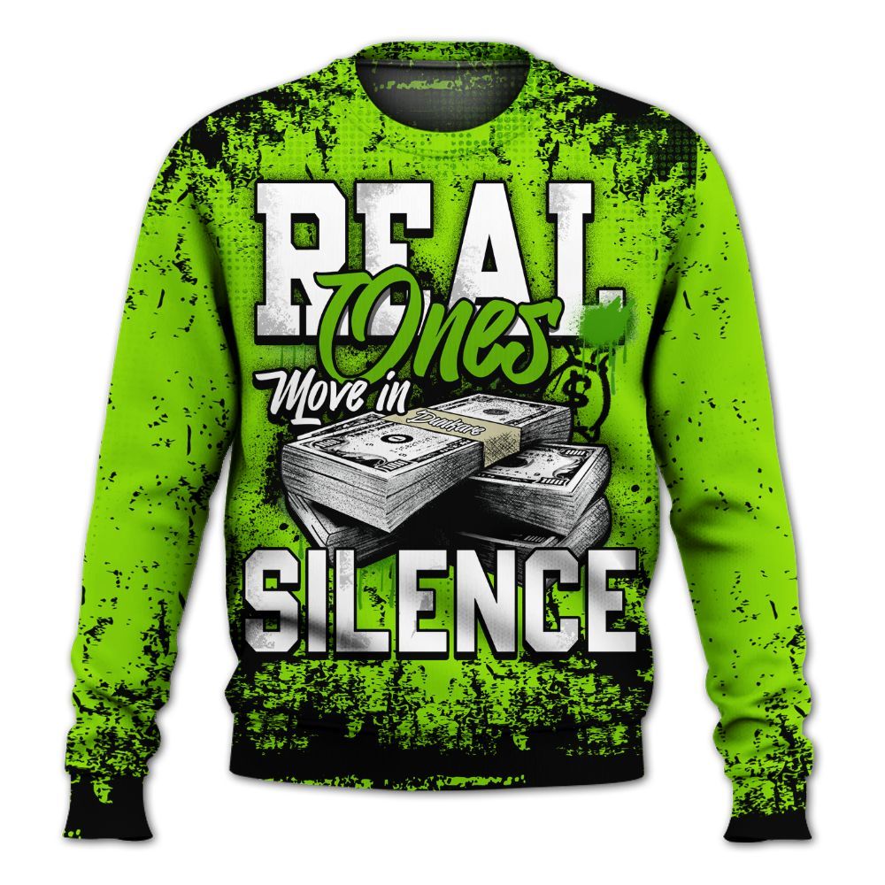 Sweatshirt To Match Electric Green 6s - Move In Silence Money Street Retro All Over Print