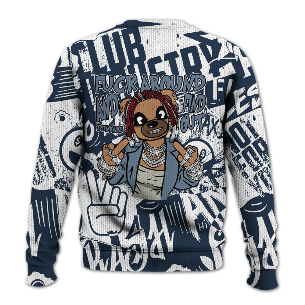 Knitted Sweater To Match Navy Blue 2024 6s - F#ck Around Bear Bear Monogram Graffiti