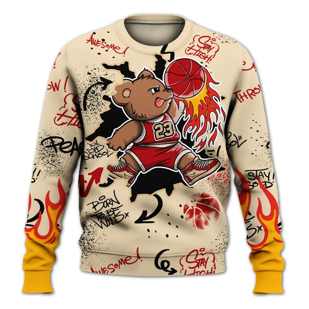 Sweatshirt To Match Dunk Low Strawberry Waffle - Number 23 Basketball Bear Custom Name All Over Print