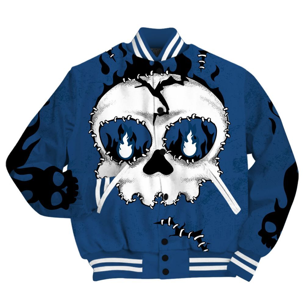 Varsity Jacket To Match High OG Midnight Navy 1s Shirt, Cracked Skull Stitches All Over Print