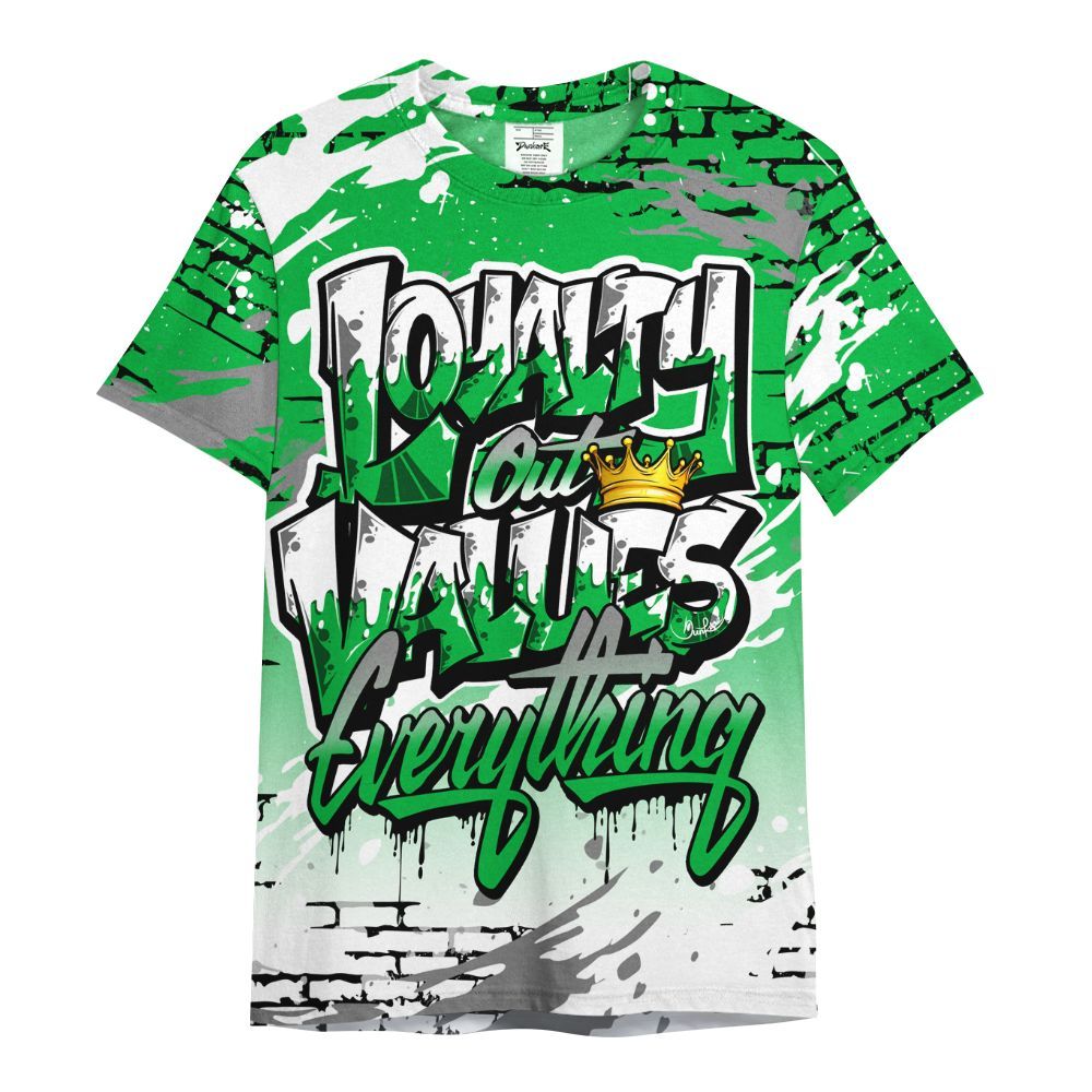 Shirt To Match Lucky Green 5s - Values Of Loyalty Drip All Over Print