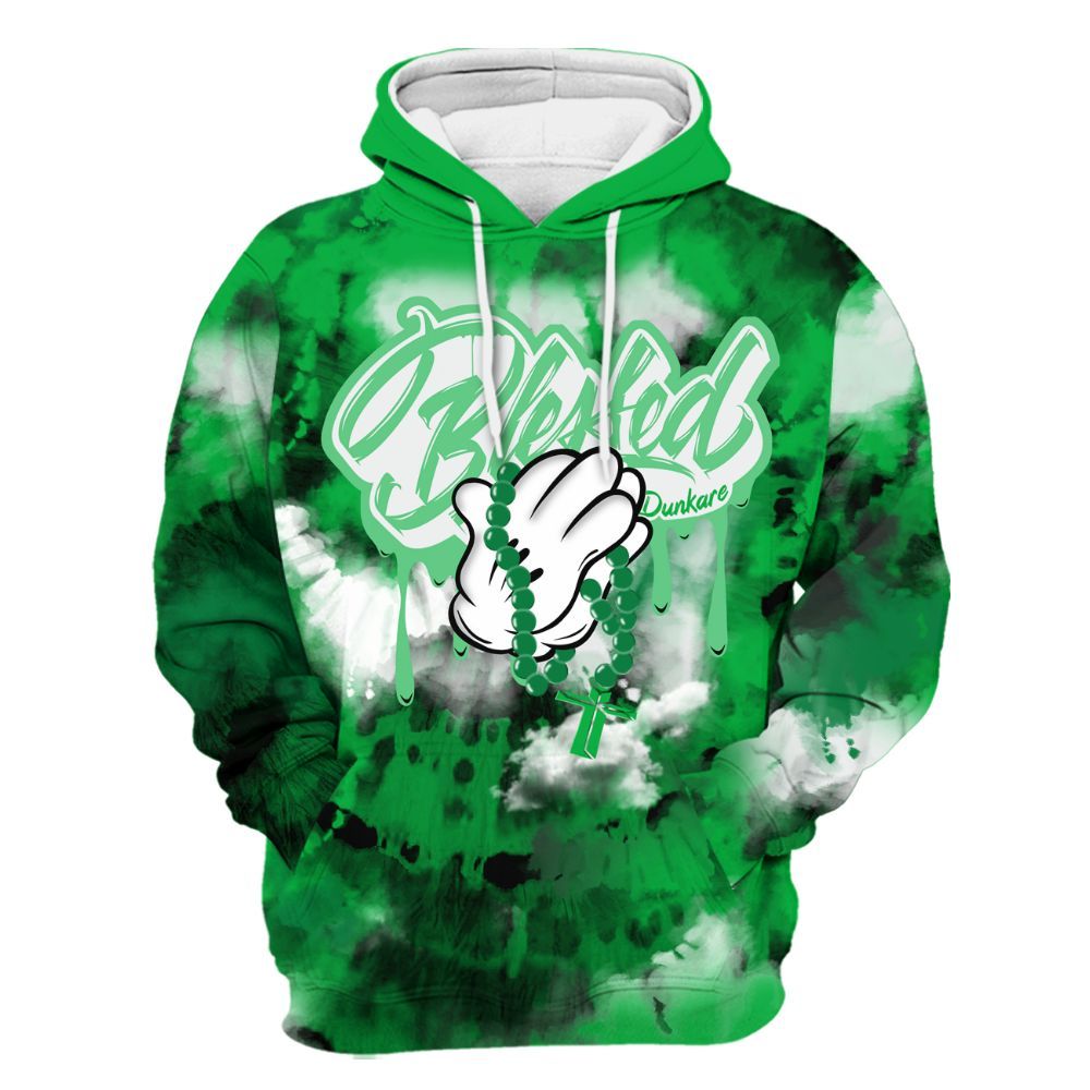 Hoodie To Match Lucky Green 5s - God Blessed Tie Dye All Over Print