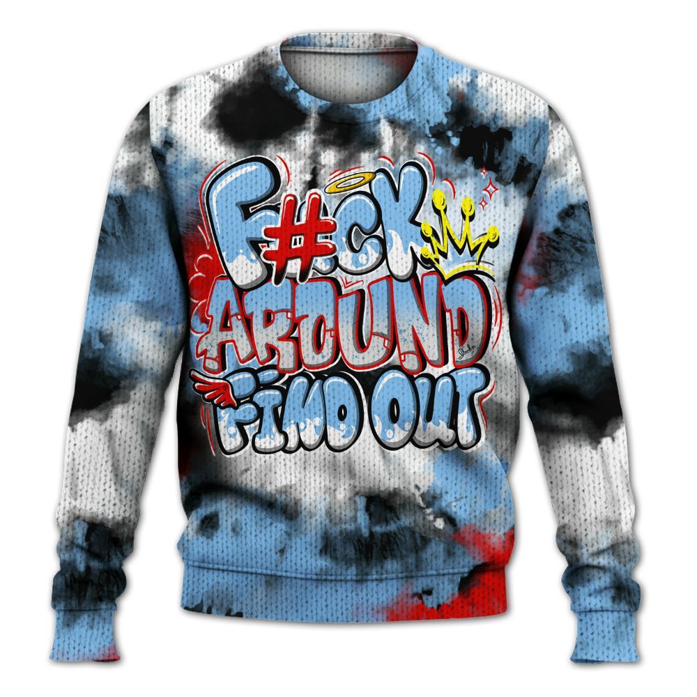 Knitted Sweater To Match University Blue 5s - Tie Dye FK Around Find Out