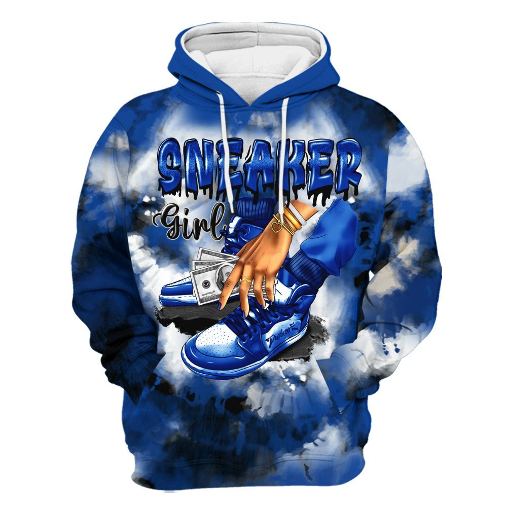 Hoodie To Match Low Game Royal 1s - SNEAKER Girl Money Drip Tie Dye All Over Print