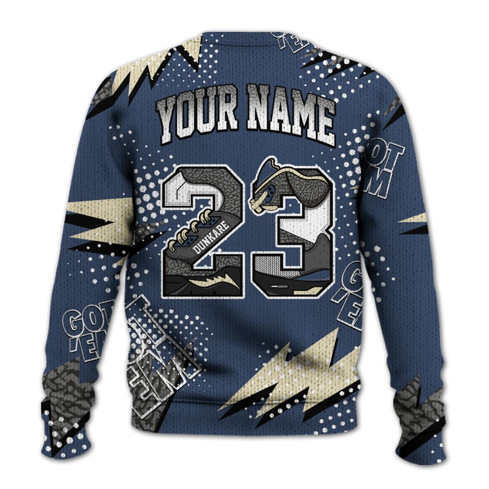 Knitted Sweater To Match Diffused Blue 3s - Custom Name Number 23 5s