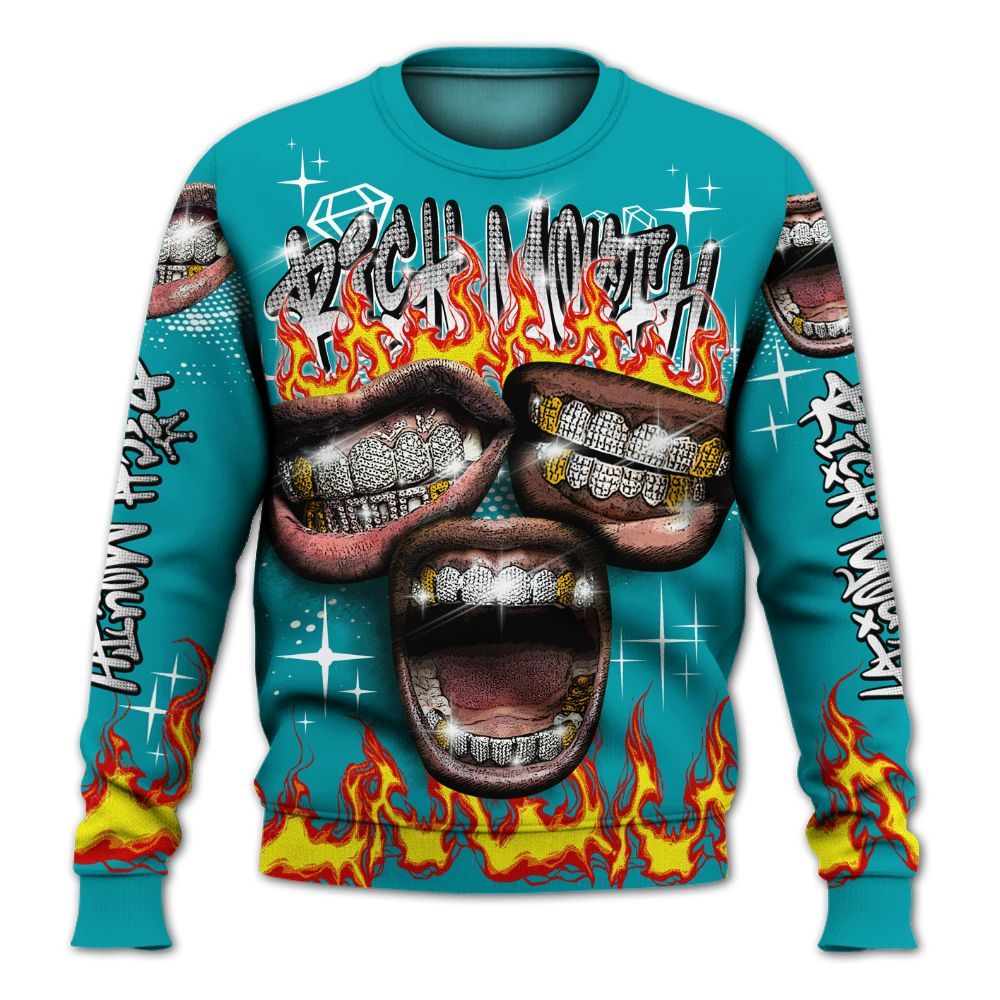 Sweatshirt To Match Air Griffey Max Aquamarine 1s - Rich Mouth Fire Rap Retro 90s All Over Print