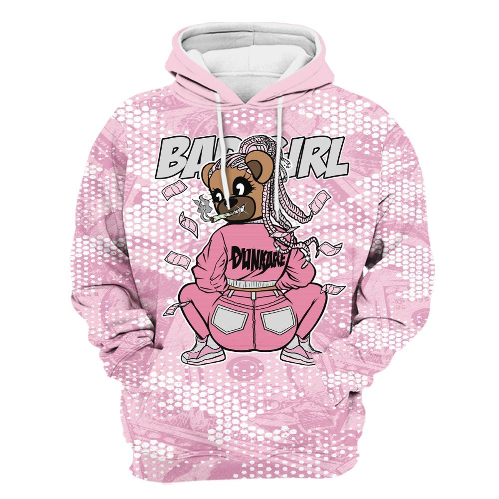 Hoodie To Match Orchid 4s - Rebellious Girl Bear Banknotes Art All Over Print