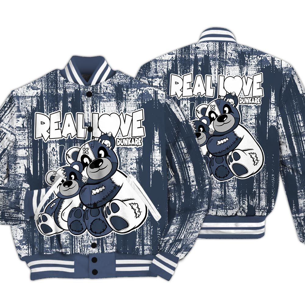 Varsity Jacket To Match Low Diffused Blue 11s - Sincere Fondness Bear Glitch Art Varsity Jacket Unisex