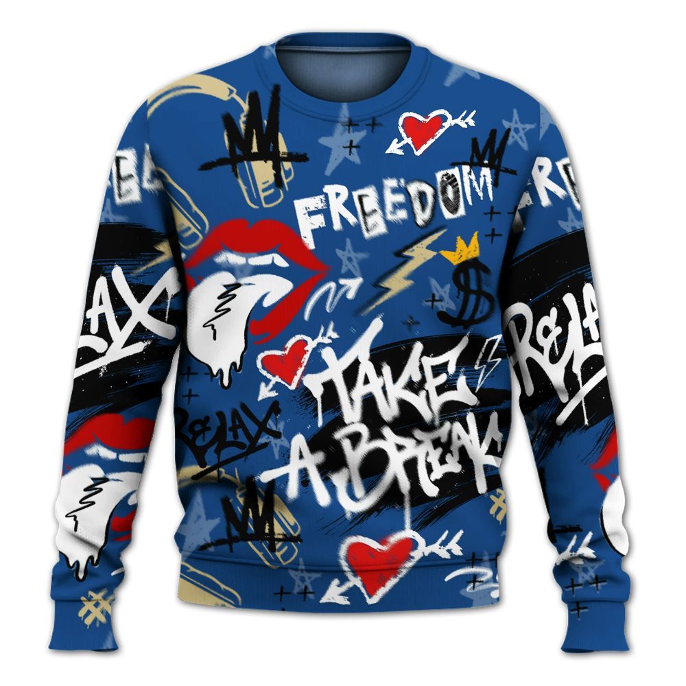 Sweatshirt To Match Air Ship Royal Blue - Take Break Freedom Graffiti Streetwear All Over Print