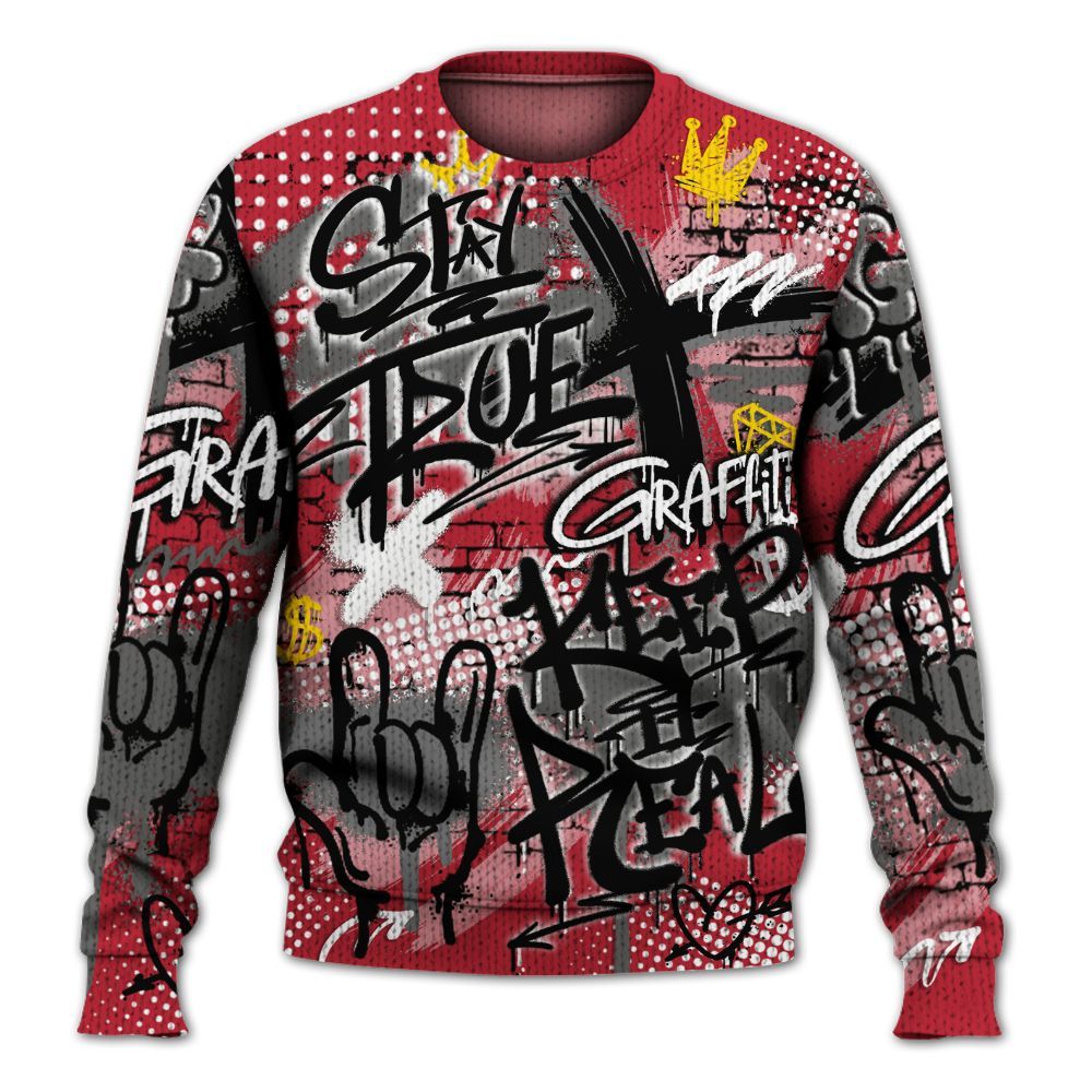 Knitted Sweater To Match Red Flint 13s - True It Real Graffiti Streetwear