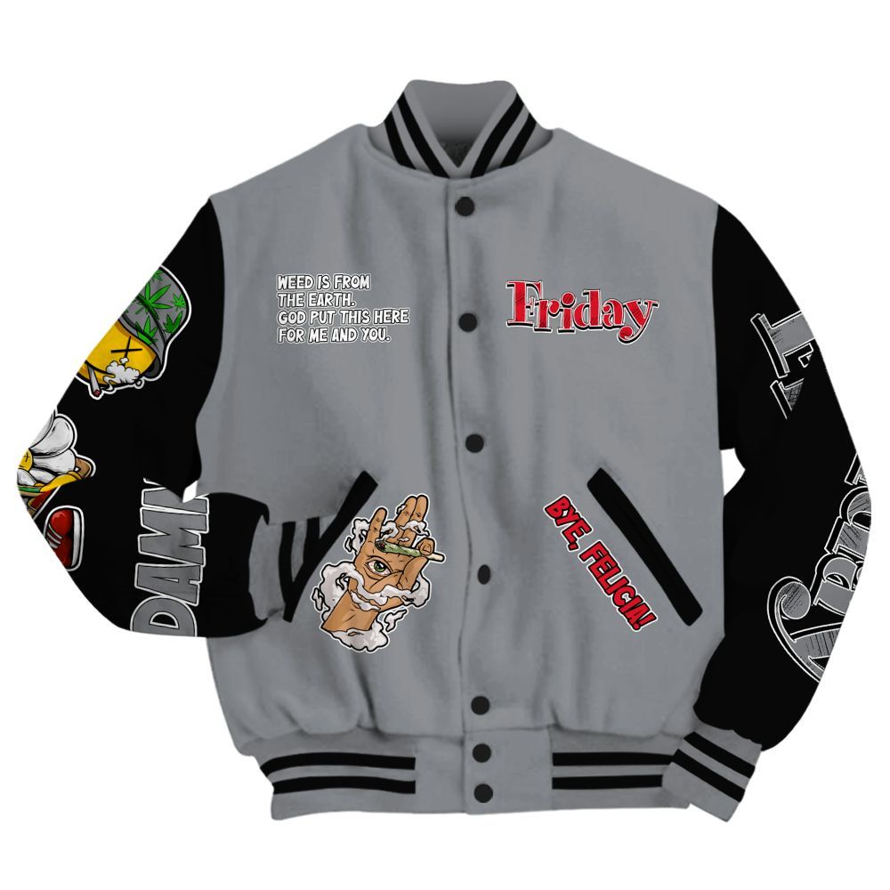 Varsity Jacket To Match Black Cement 3s - Friday Sneaker Stress Style All Over Print