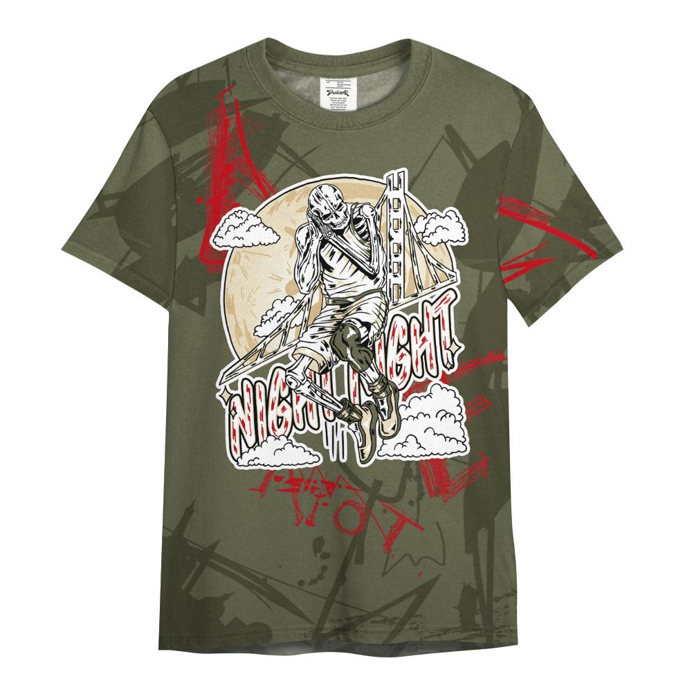 Shirt To Match Travis Scott Low OG Medium Olive 1s - Seeya Skeleton Messyz All Over Print