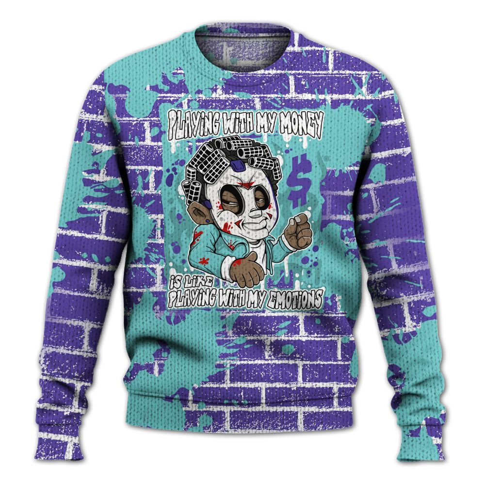 Knitted Sweater To Match Low Hornets 1s - Playing With My Money Graphic Halloween