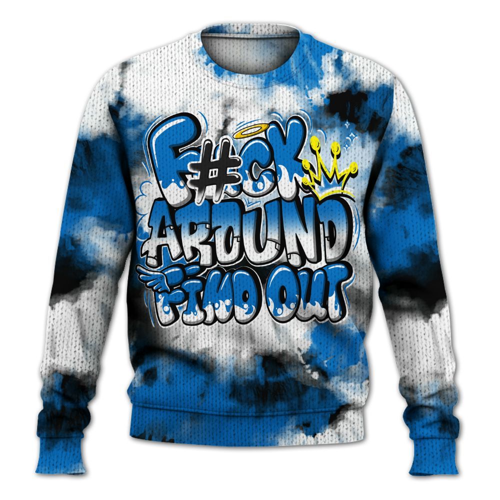 Knitted Sweater To Match Low Game Royal 1s - Tie Dye FK Around Find Out