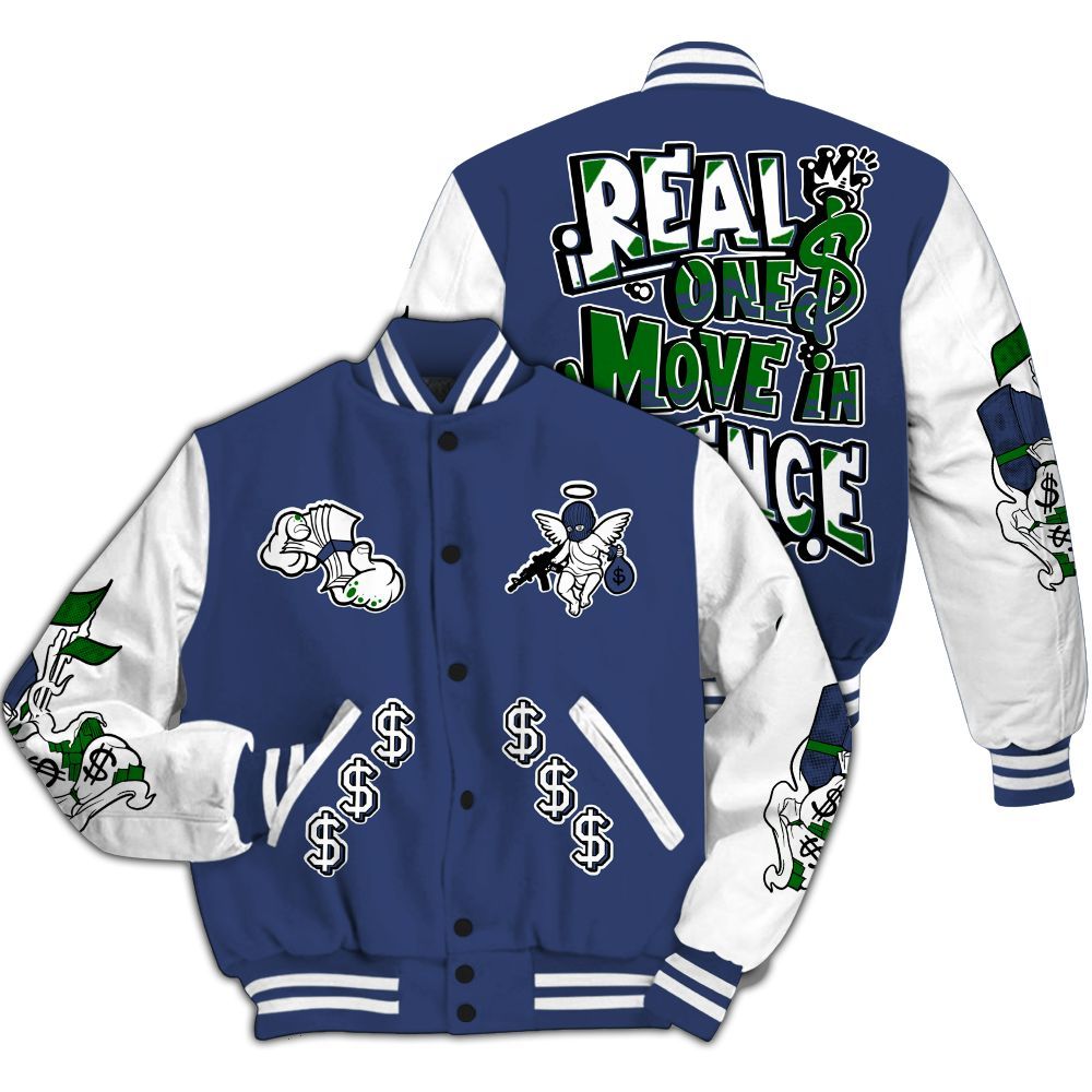 Varsity Jacket To Match Midnight Navy 13s - Ones Move In Silence Graphic All Over Print