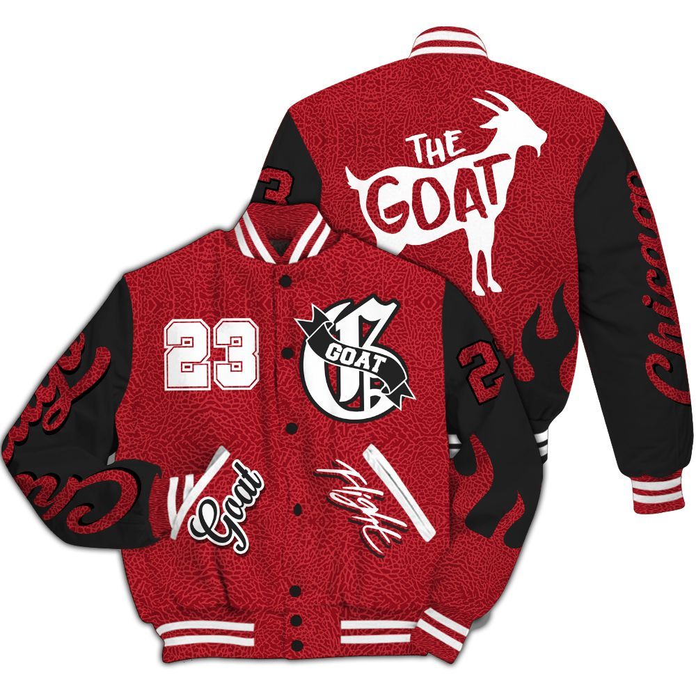Varsity Jacket To Match High OG Varsity Red 1s - The G.O.A.T Flight Streetwear All Over Print