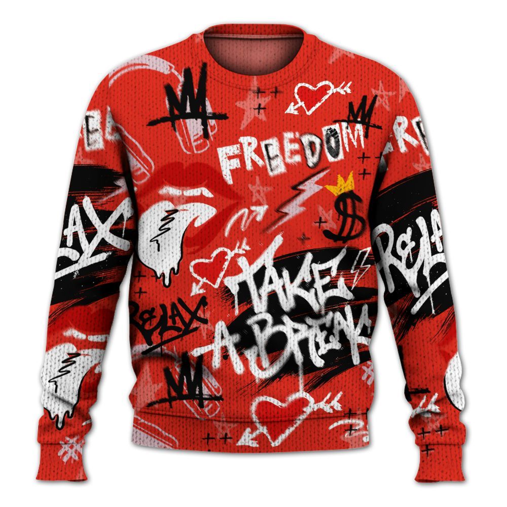 Knitted Sweater To Match Air Force 1 Low GS Valentine's Day - Take Break Freedom Graffiti Streetwear