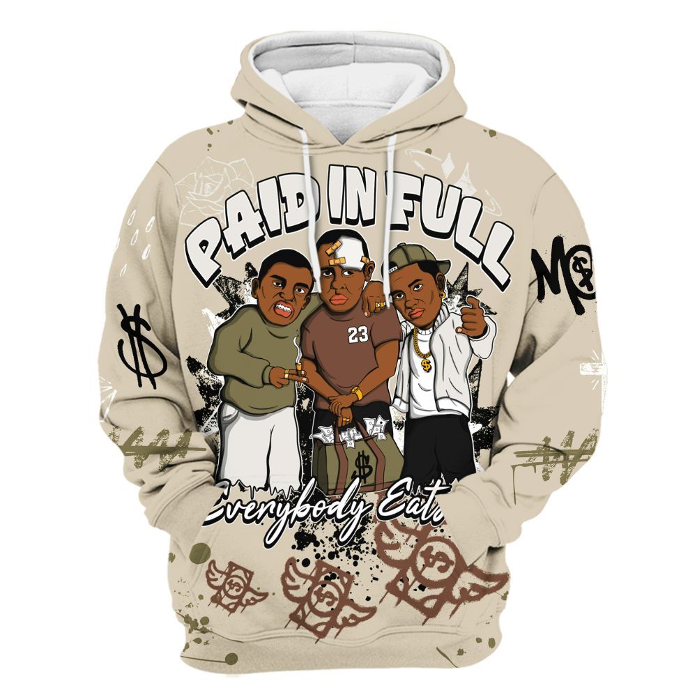 Hoodie To Match Sail Neutral Olive 6s - Everybody Paid In Full Crayon All Over Print